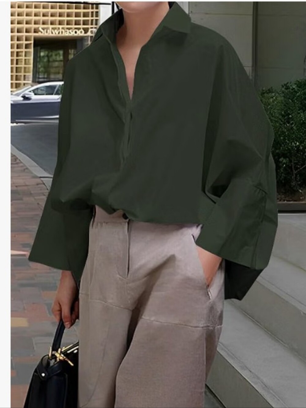 Military Green Button Down Long Sleeve Shirt - Picture 11 of 11
